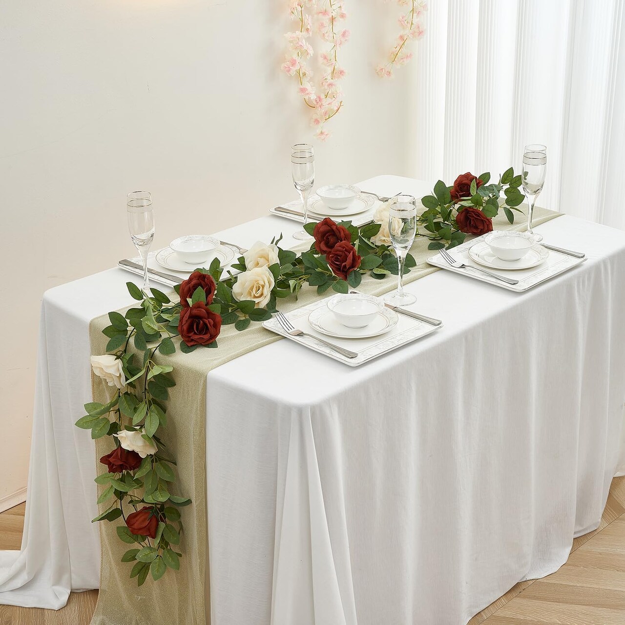 Artificial Rose Garlands Rose Vines Leaves Banners Hanging Floral Garland(Burnt Orange)